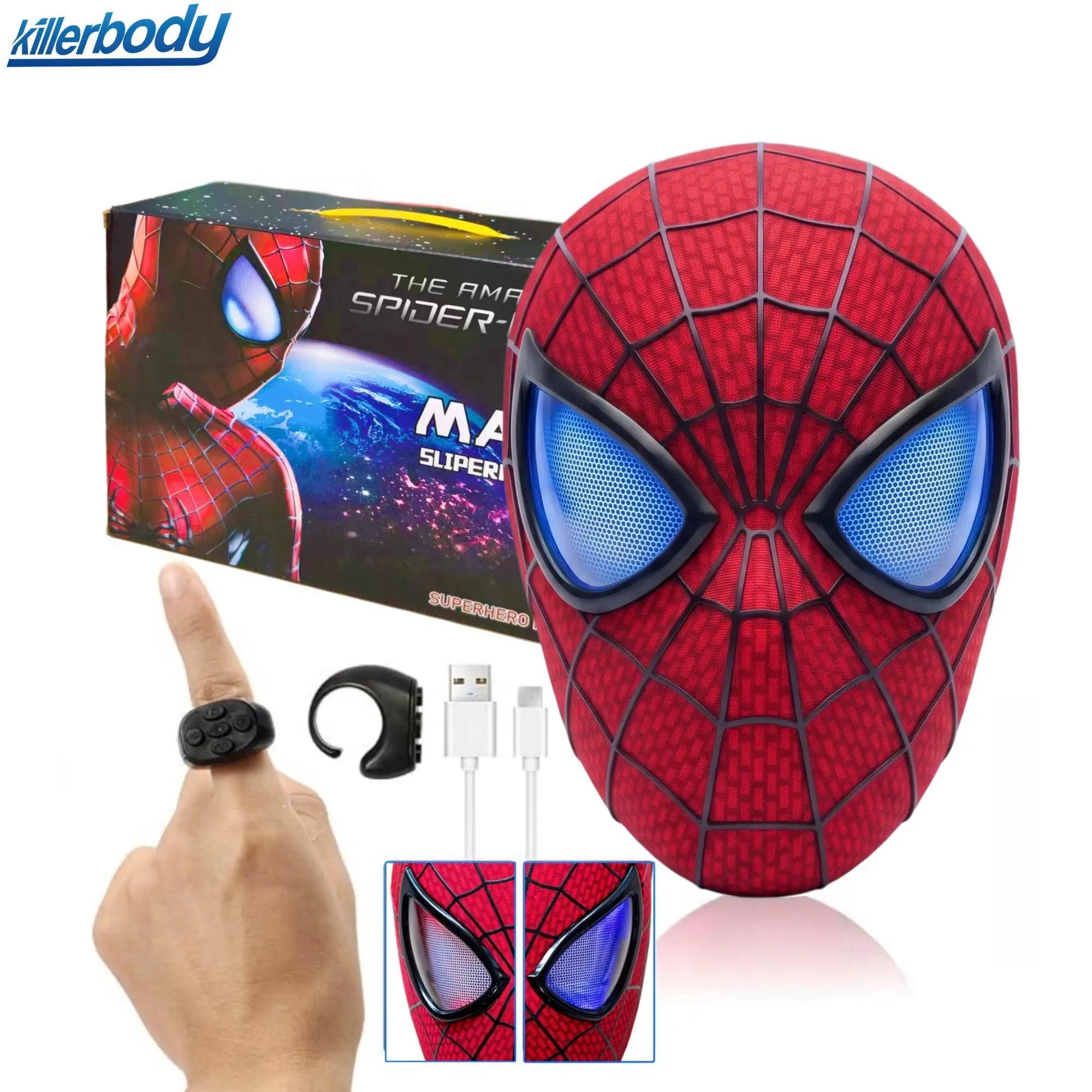 Killerbody 1:1 RC Controlled Spandex/ABS Wearable Mask, Spiderman Cosplay Gear - Multiple Versions Available, Cool Gift for Guys, Ideal Halloween Collectible