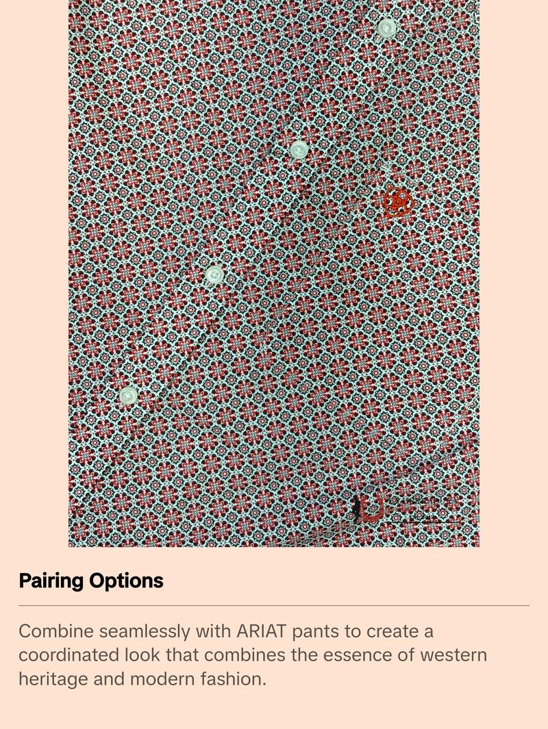 ARIAT MENS Welch Red Short Sleeve With Western Print - 8749