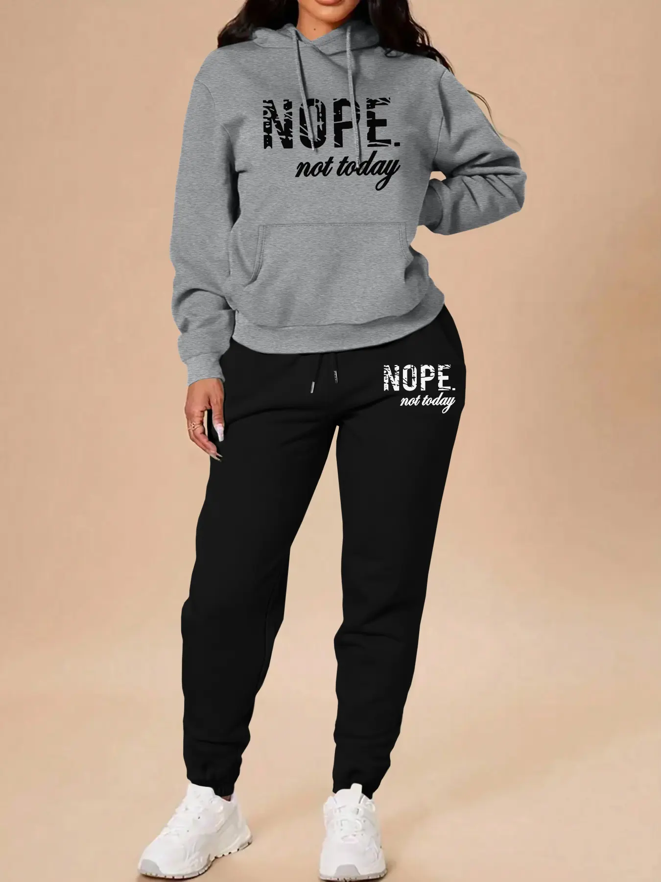 Women's Long Sleeve Hoodie Set with Pockets, Sweatsuit with Pockets, Casual Sweatsuits Set, Athleisure Set, Casual Letter Print Sweatshirt & Pants, Fall Winter Fashion, Home & Outdoor Sportswear, Workout Daily Wear