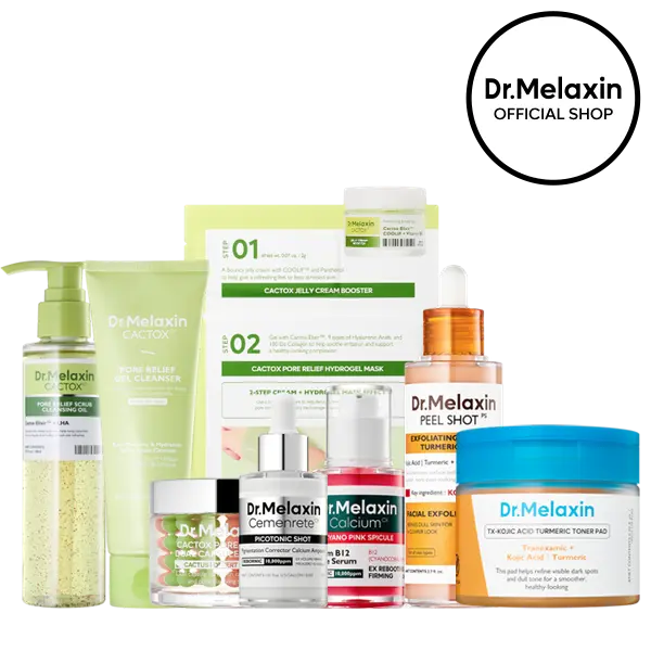 [Dr.Melaxin Official] 8-Step Glass Skin Routine | Pore + Acne + Glow All-in-One Kit with Cactus Cooling to De-puff, Kojic Spot Correction & Advanced Skin Density Support