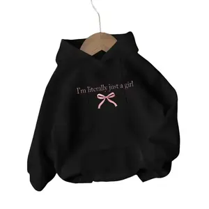 Cute Hoodie with 'i'm Just a Girl' Print & Bow, Y2K Style, Comfortable & Fashionable, Perfect Fit for Tiktok Girls, Fall & Winter Wear