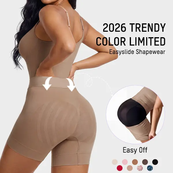 SHECURVE Easyslide Shapewear Bodysuit Tummy Control Butt Lift Full Body Shaper Faja with Back Support & Scrunch Back Open Design for New Moms Postpartum Recovery