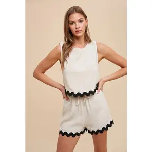 Annie Wear Ric Rac Trim Detailed Top & Shorts Set