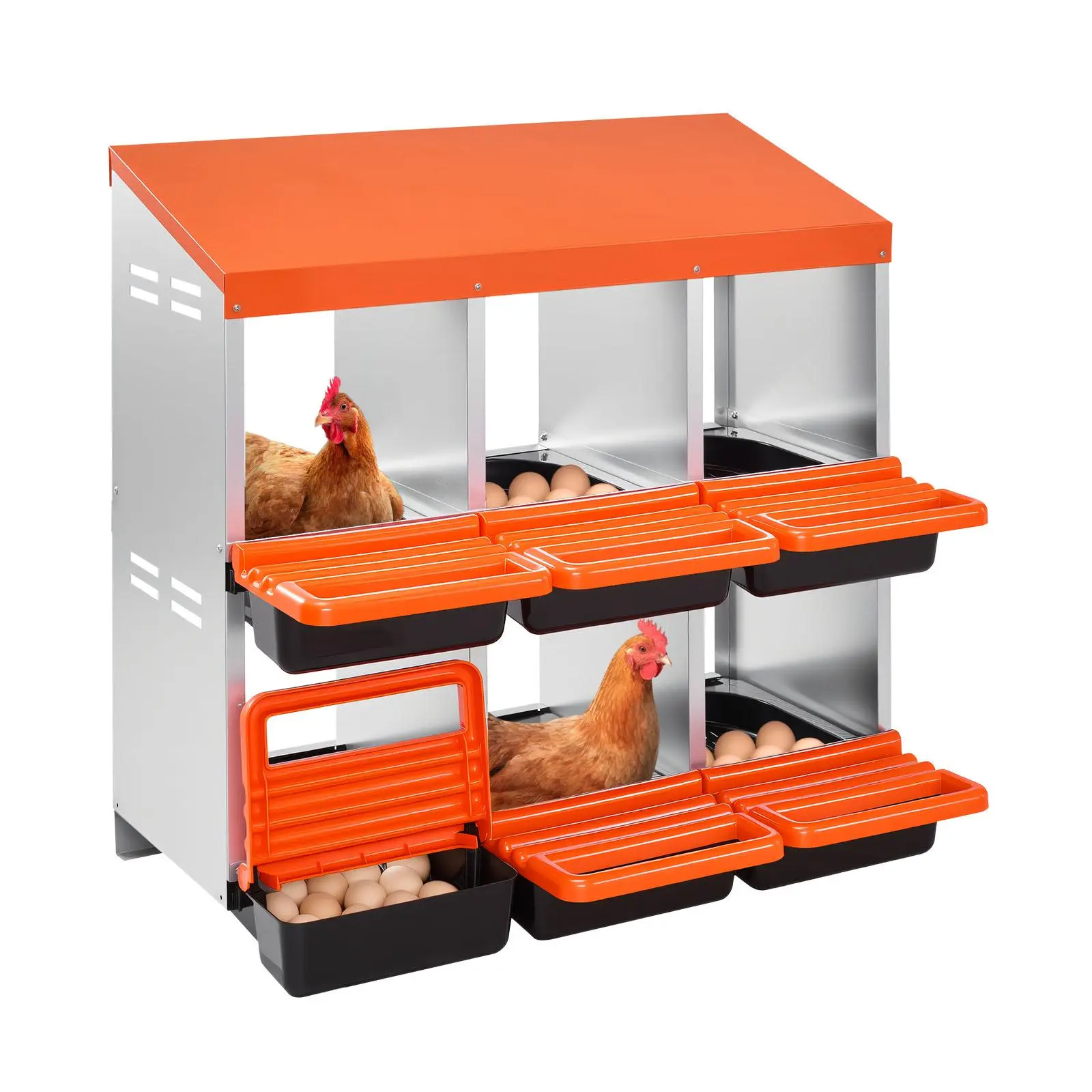 【SummerFinds】VEVOR 2 Tiers Chicken Nesting Boxes, 6 Compartments, Metal Egg Laying Boxes with Protective Collection Lids, Roll Out Nesting Box, Easy to Assemble, Ideal for Hens, Ducks, Chickens, and Other Poultry