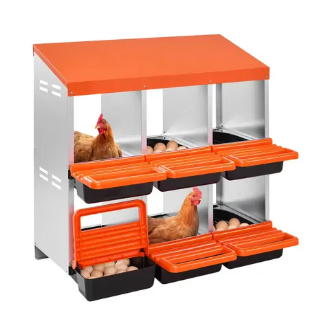 VEVOR Galvanized Steel 2-Tier Poultry Nesting Boxes, 6-Slot Compartments, 10.4" Hen Fit Width, Roll-Out Crack-Safe Egg Design, Detachable Plastic Tray, Drainage Holes, Protective Lids, Easy to Assemble, Ideal for 30-45 in. Hens