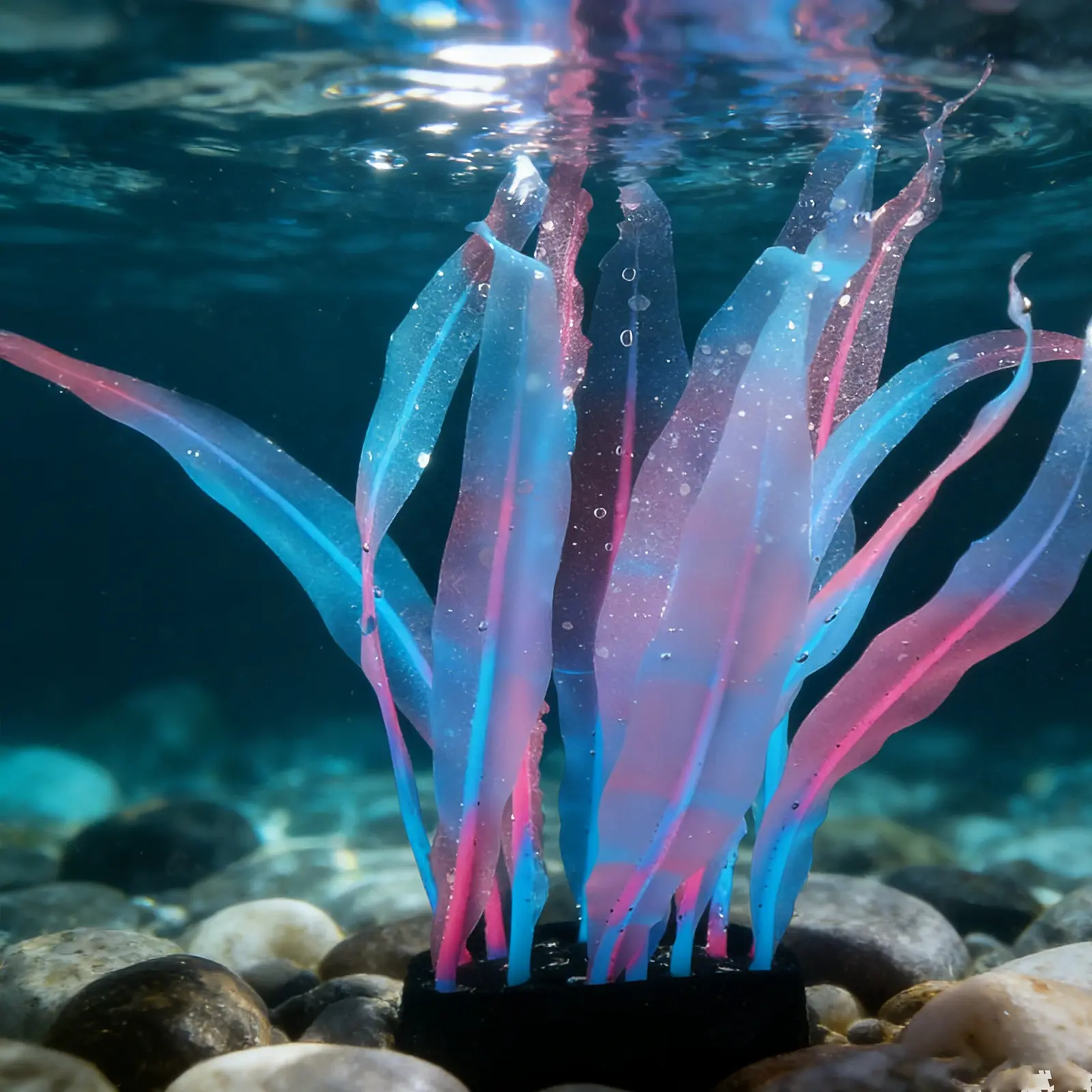 PETAXCELL Aquarium Decoration, 7"/10"/17" Plastic Fish Tank Plants Artificial Silicone Glowing Kelp Aquarium Plants Ornament 3pcs for Tall Fish Tank Decor / Landscaping