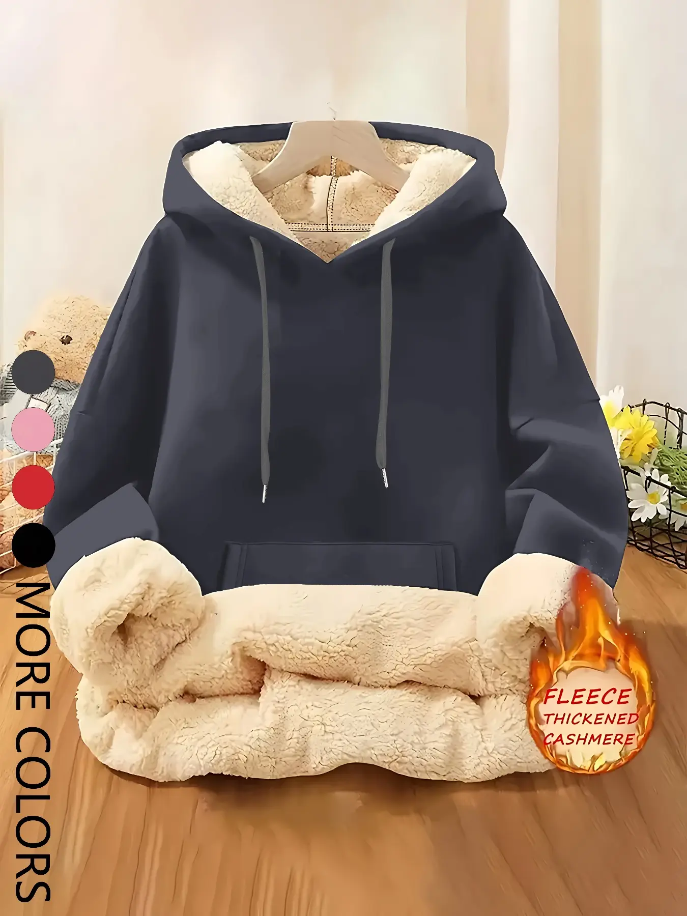 Women's Fall Winter Hooded Sweatshirt, Casual Loose-Fit Long Sleeve Pullover, Thick Fabric, Multiple Colors Available, Fleece Hoodie