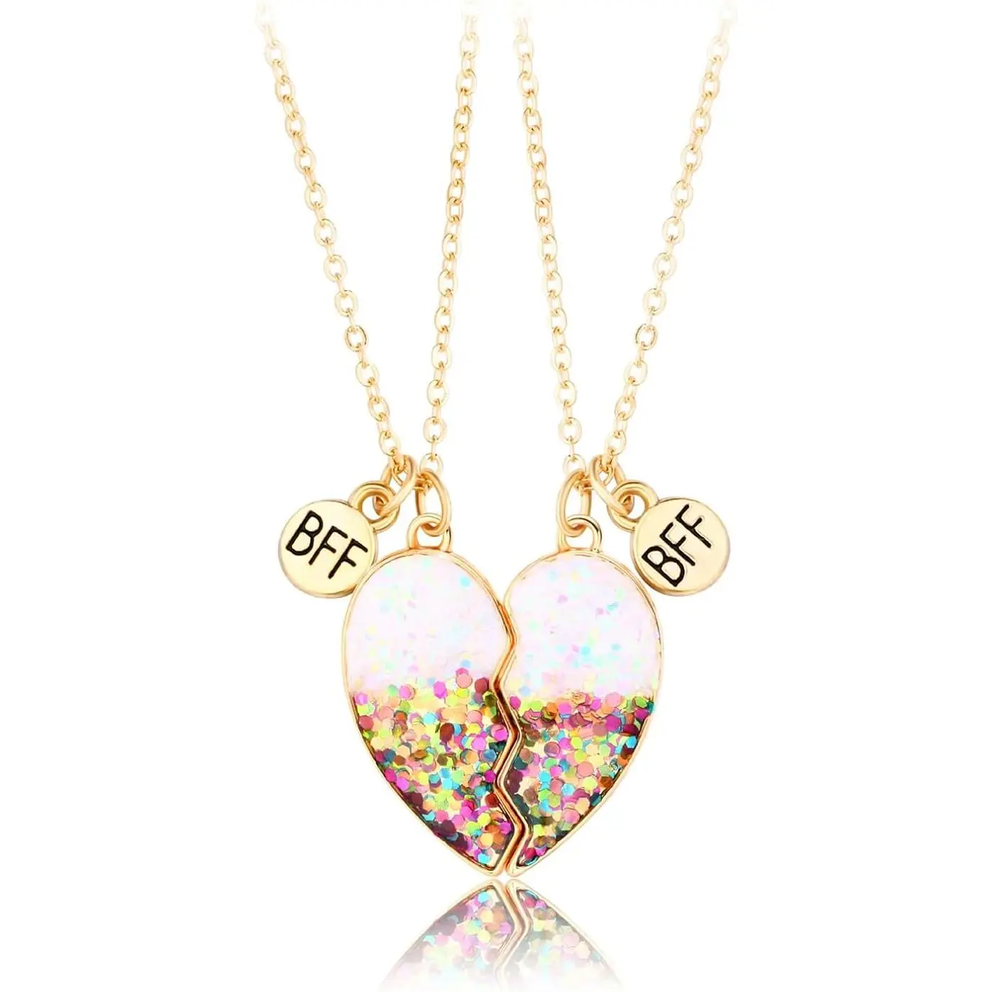 Women's Virelyn B 2-Piece Heart Shaped Friendship Necklace Set, BFF Matching Costume Jewelry, Best Friend Gift, Heart Shaped Necklace