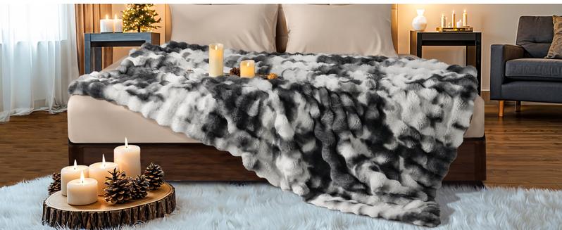 Shilucheng Faux Rabbit Fur Throw Blanket - 1 Count Super Soft Fluffy Warm Bubble Faux Fur Comfy Blanket for Couch, Thick Bedding Throw for Home Decor