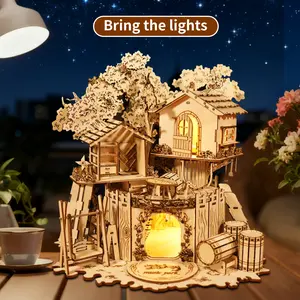 3D Wooden Puzzle Tree House With Light Handmade Crafts Assembly Model Kits  Creative Decoration Birthday and Christmas Gifts