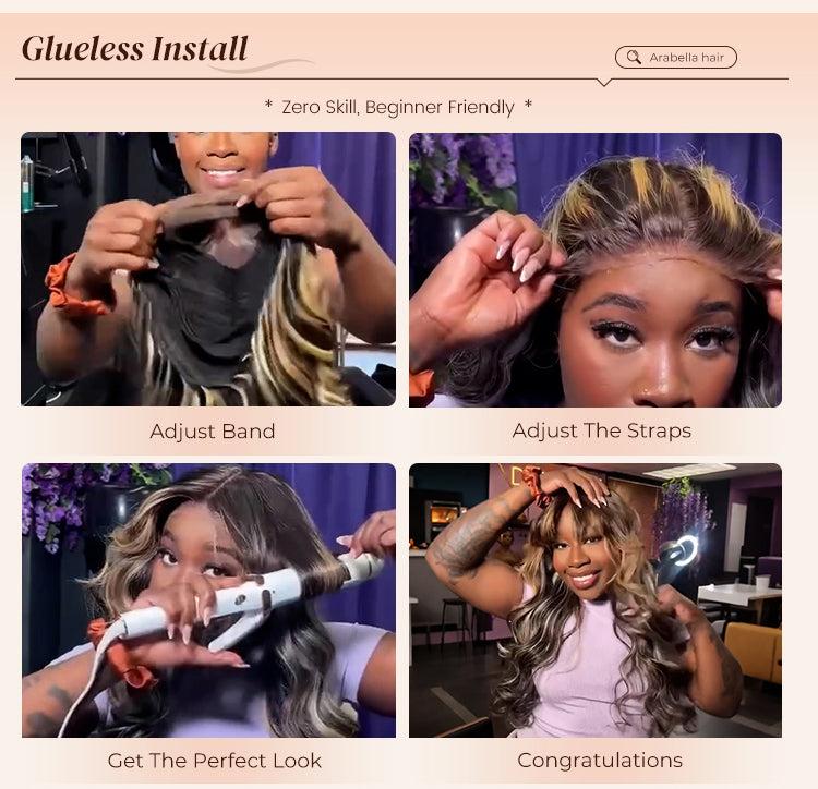 Arabella Ear to Ear 13x6 Three-Go Platinum Blonde Balayage Highlights Glueless Wig Loose Body Wave With Drawstring 100% Human Hair Beginner-friendly SpringStatements