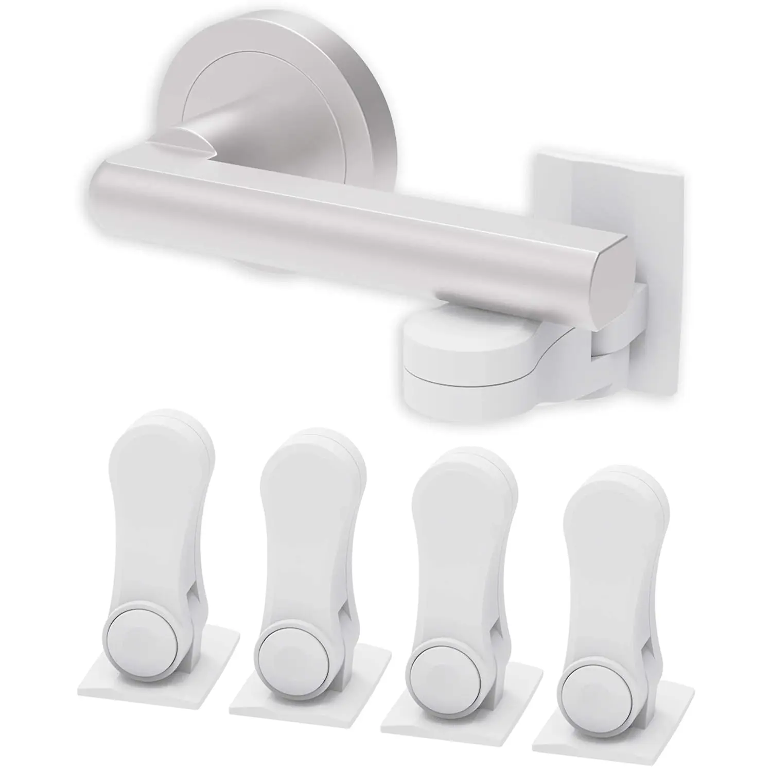 Child Proof Door Lever Lock (4-Pack) - Door Handle Lock - 3M Adhesive - Minimalist Design - No Drilling Child Safety Door Handle Locks