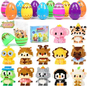 12 Pack Easter Basket Stuffers for Kids – Prefilled Easter Eggs with Building Block Toys, Animal Figures, Easter Egg Fillers for Boys & Girls Ages 6+, Easter Party Favors & Holiday Gifts