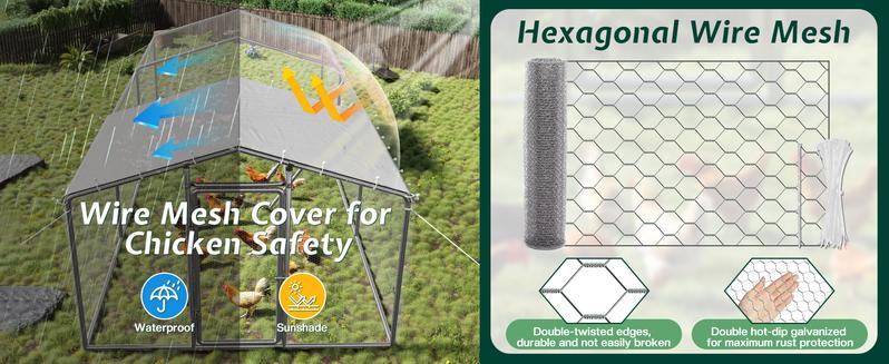 AMERLIFE Large Chicken Coop with Perch and Hinged Door, Spire/Dome Roof Walk-in Chicken Run with Metal Frame and PE Cover for Backyard Poultry, Ducks, Rabbits AMERLIFE Large Chicken Coop with Perch and Hinged Door, Spire/Dome Roof Walk-in Chicken Run with Metal Frame and PE Cover for Backyard Poultry, Ducks, Rabbits