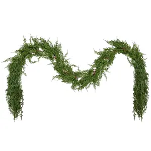 1PCS-9FT Artificial Christmas Garland with Dragon Cypress, Festive Holiday Decor for TV Cabinet, Fireplace, Indoor & Outdoor, Handmade Christmas Garland