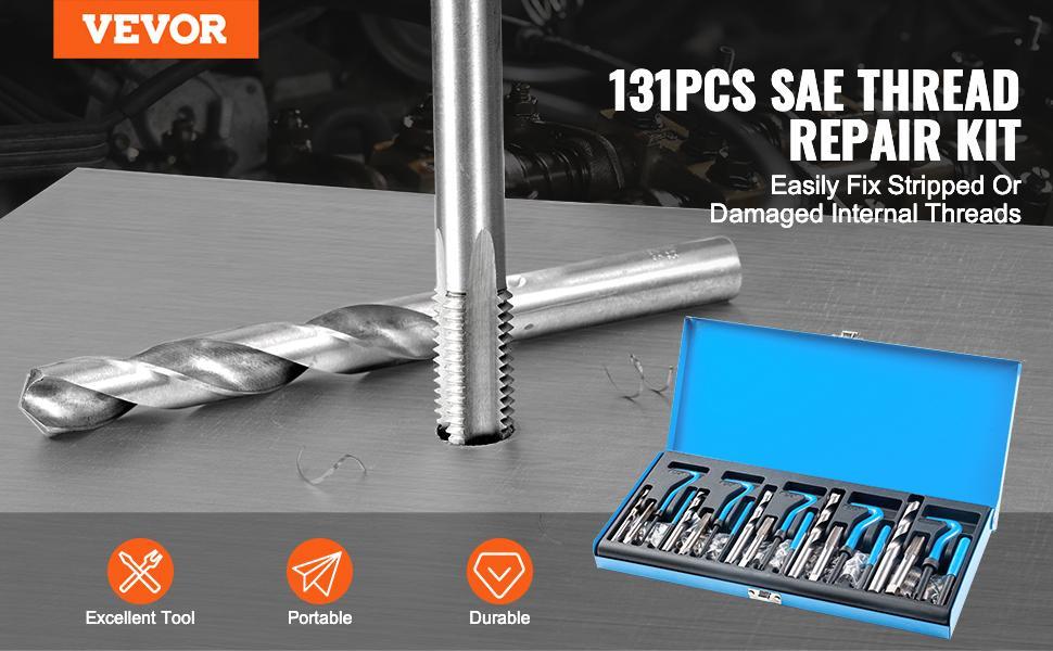 VEVOR 131 PCS Helicoil Thread Repair Kit SAE Tool 1/4 5/16 3/8 7/16 1/2 in UNC,repair tool kit VEVOR 131 PCS Helicoil Thread Repair Kit SAE Tool 1/4 5/16 3/8 7/16 1/2 in UNC,repair tool kit
