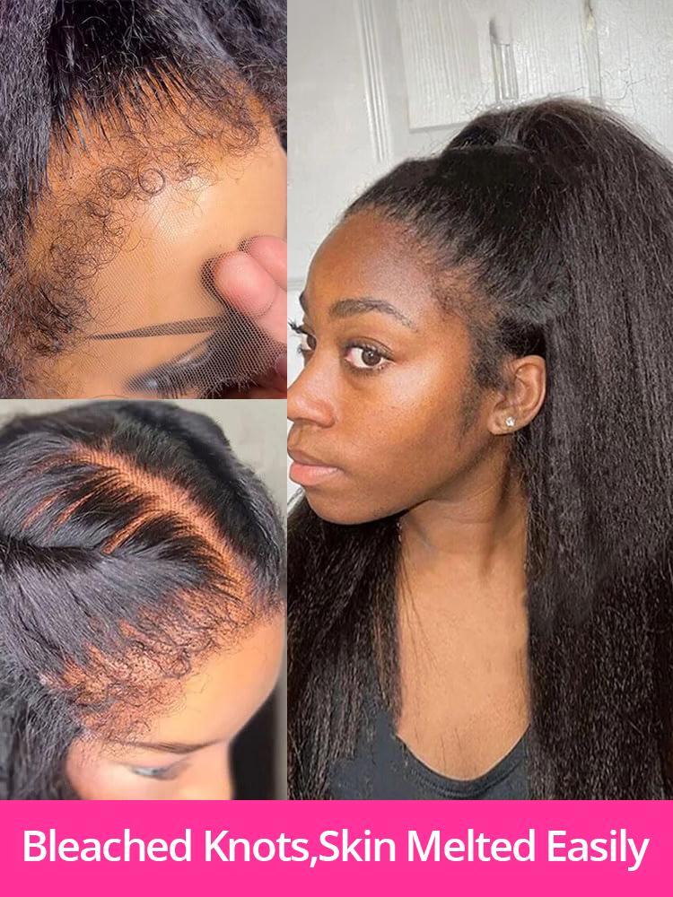 [NEW IN] 360 Glueless Human Hair Wig Kinky Straight 360 Invisible Strap Lace Frontal Wigs 13X6 Lace Frontal Wigs Pre Bleached Yaki Straight 360 Wig Can Do Ponytail With Drawstring TikTokShopBlackFriday