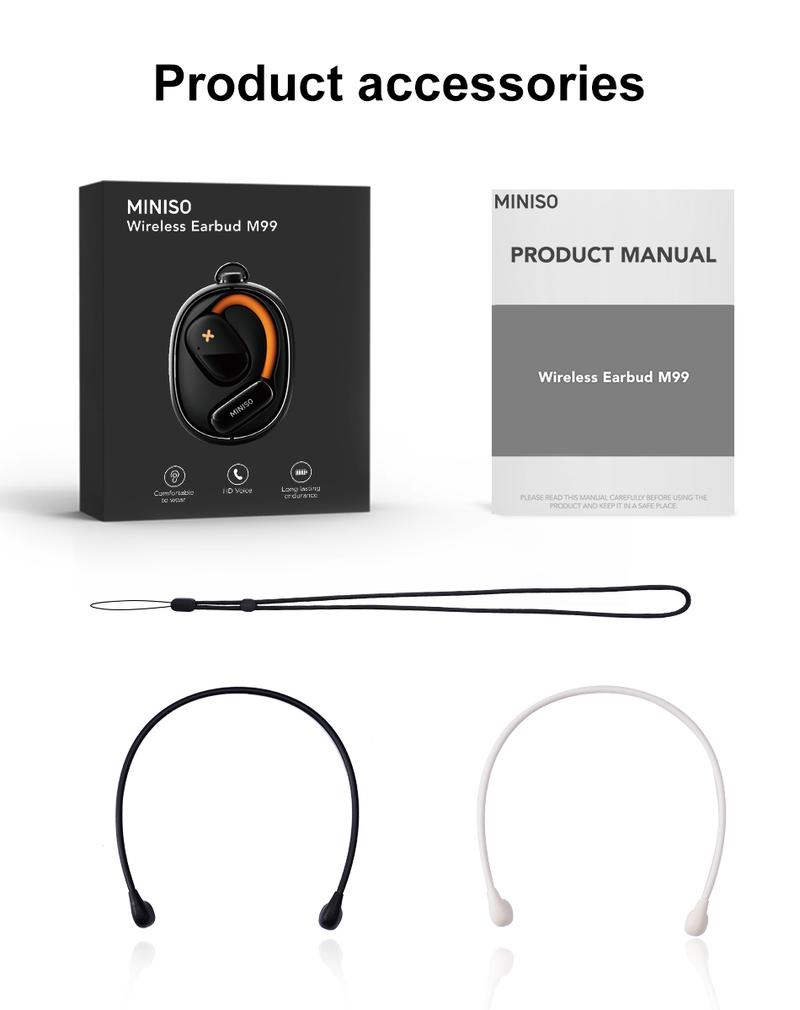 MINISO Open Wireless Earbuds Bluetooth, Headphones Stereo,Built-in Mic Headset,headphones Stereo,30H Long Playtime,High-quality Sound Earbuds,Suitable,For Gym Running Workout