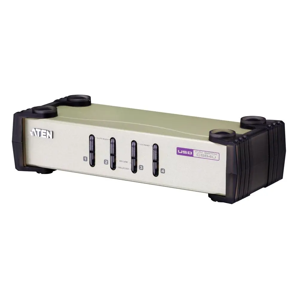 ATEN CS84U 4-Port PS/2-USB VGA KVM Switch, Compatible with Mouse, Optimizes Desktop Workspace, Supports Hotkey Control, Enables Quick Access to 4 VGA PCs, Includes 2 Console KVM Cables, Two Console Kvm Cables, Quick Switch