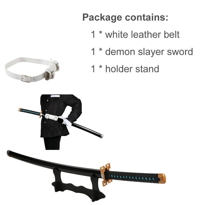 Anime Bamboo Wooden Demon Dull Blade Slayer Sword Tokitou Muichirou 41 Inches Cosplay Role Playing Collection with Belt Holder Stand Display for Halloween