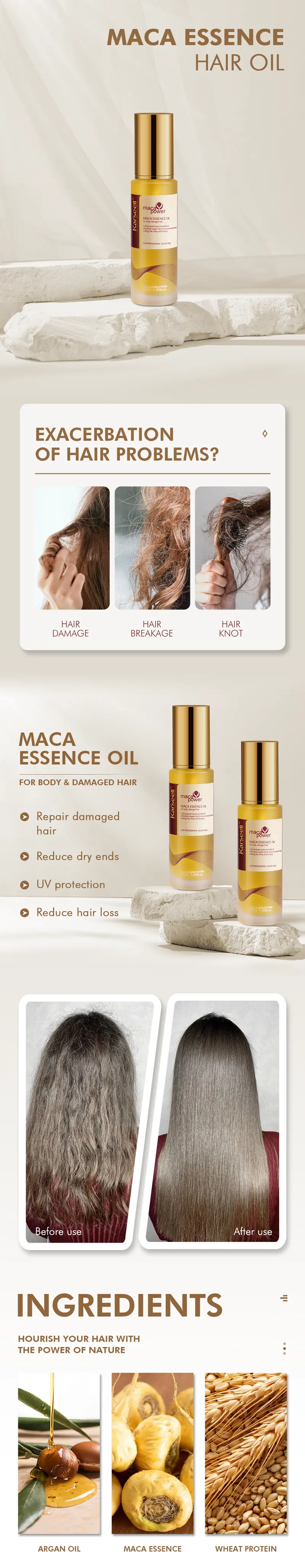 Karseell Maca Power Moroccan ArganOil for Hair Healing Cold PressedWeightiess Argan Qil Hair Serum forDry Damaged Hair 50ml Haircare Scent Comfort