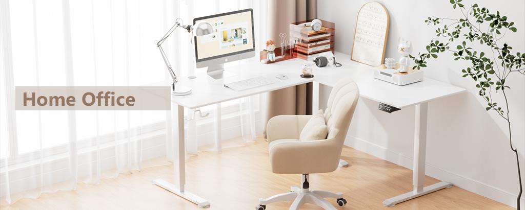 Furmax L Shaped Standing Desk Adjustable Corner Stand up Desk 63 x 55 Inch Electric Standing Computer Workstation with Preset Heights 63 x 55 Inch gaming desk Organized Headphone Hook