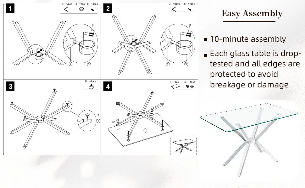 47.24" Rectangular Glass Dining Table with Metal Legs - Modern Kitchen & Dining Room Table, Stylish Durable Design Interior，Golden