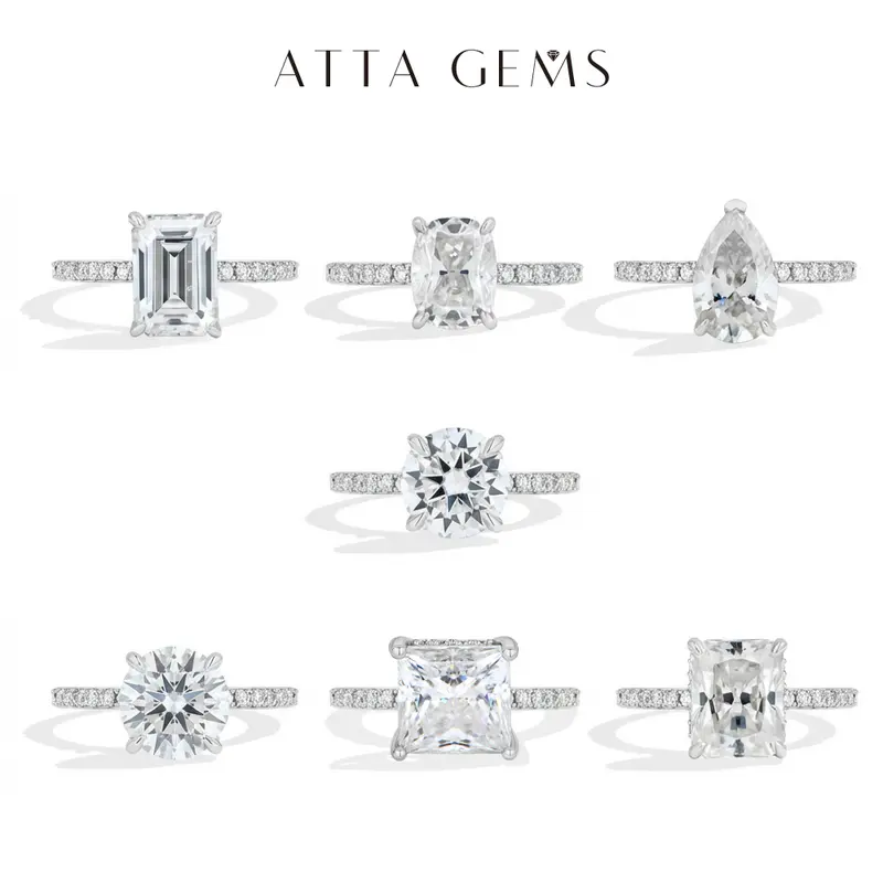 ATTAGEMS Classic D VVS1 Color Lab-Created Moissanite Ring 3-4ct Octagon/Oval/Pear/Radiant/Cushion/Round/Princess Cut S925 Silver 18K Gold Plated Engagement Wedding Anniversary Gift Fine Jewelry R348