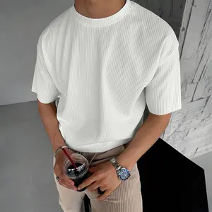 Men’s Summer Corduroy Short-Sleeve T-Shirt – Solid Color, Versatile Casual Loose Fit, Trendy Gym Top for Men