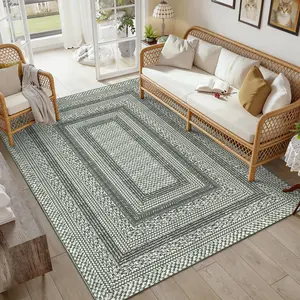 Modern Geometric Style Bordered Printed Rug Soft Non-slip Foldable Large-size Washable Non-shedding Minimalist Decorative Rug for Bedrooms Dining Rooms Offices Game Rooms Apartments and Cafes