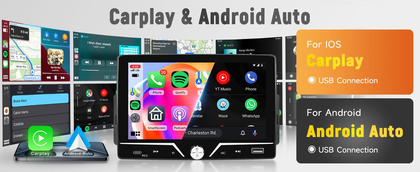 Single Din Car Stereo Carplay Android Auto, Driauto 7 Inch HD Touch Screen Car Radio with Bluetooth Single Din Mirror Link FM Radio with Backup Camera EQ, Car Audio Receiver Support USB/Type-C SWC