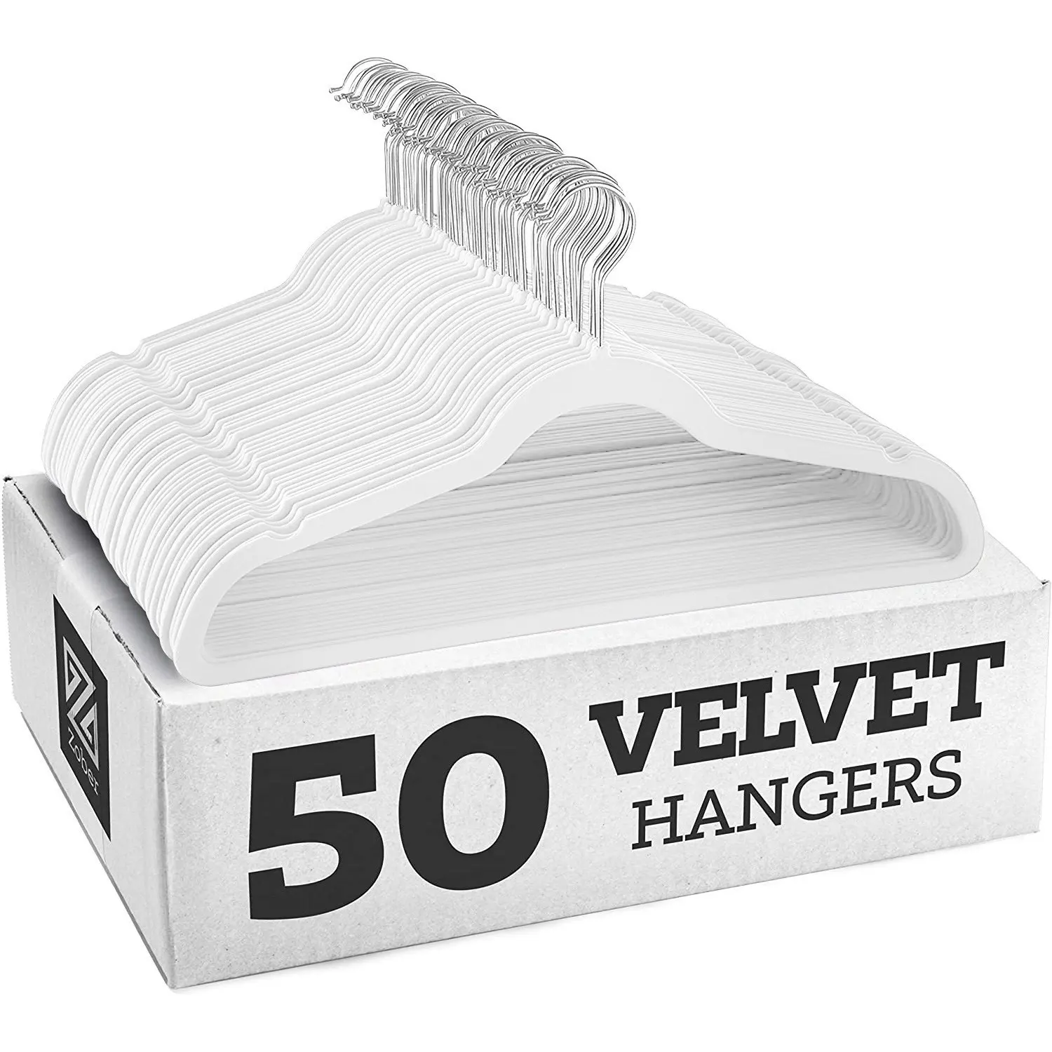 Sohochic 50-Pack White Velvet Space Saver Hangers - Durable Closet Organizer Storage Hangers, Non-Slip Felt Design, 360° Rotatable Hooks, Ultra-Thin Style with Shoulder Notches for Heavy-Duty Closet Use