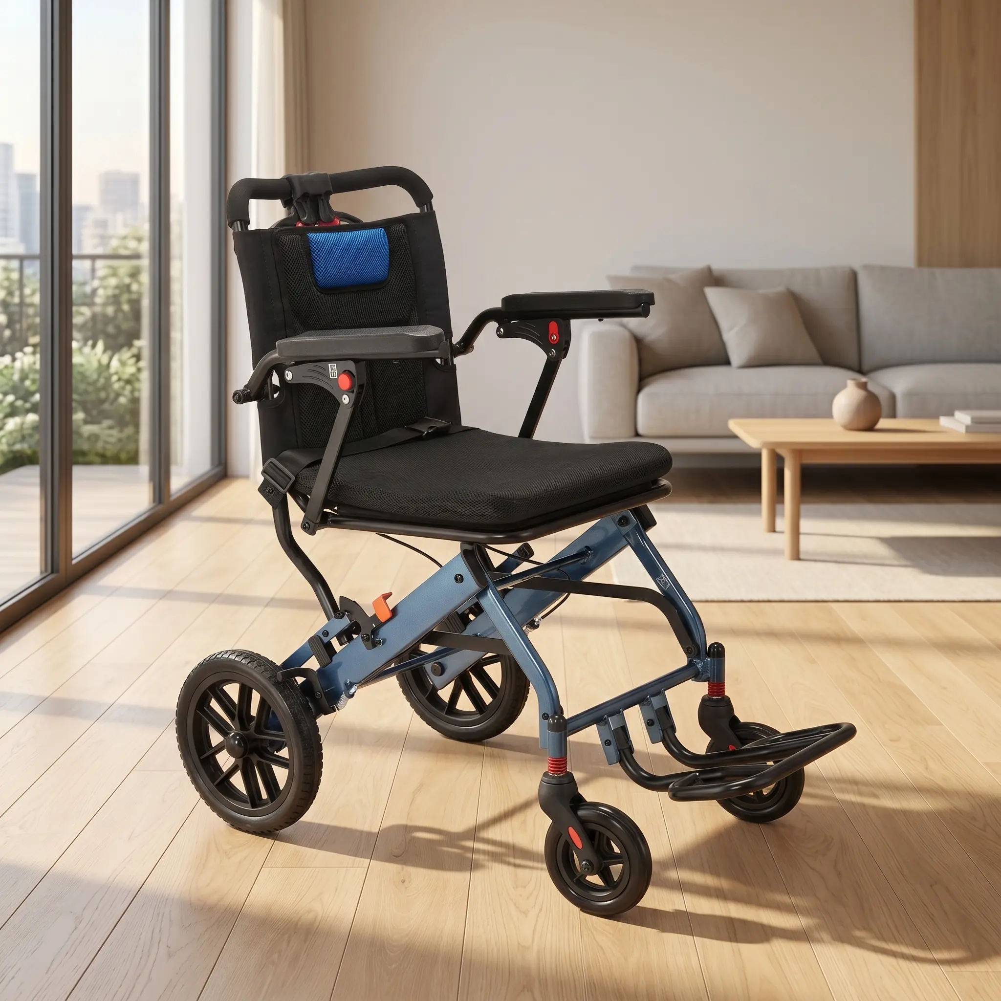 【GARVEE】YJ-Portable Folding Wheelchair with Handbrake, Ultra-Light Design, 16in Seat Width, 8in PVC Rear Wheels, Ideal for Travel and Everyday Mobility Assistance Foldable Healthcare