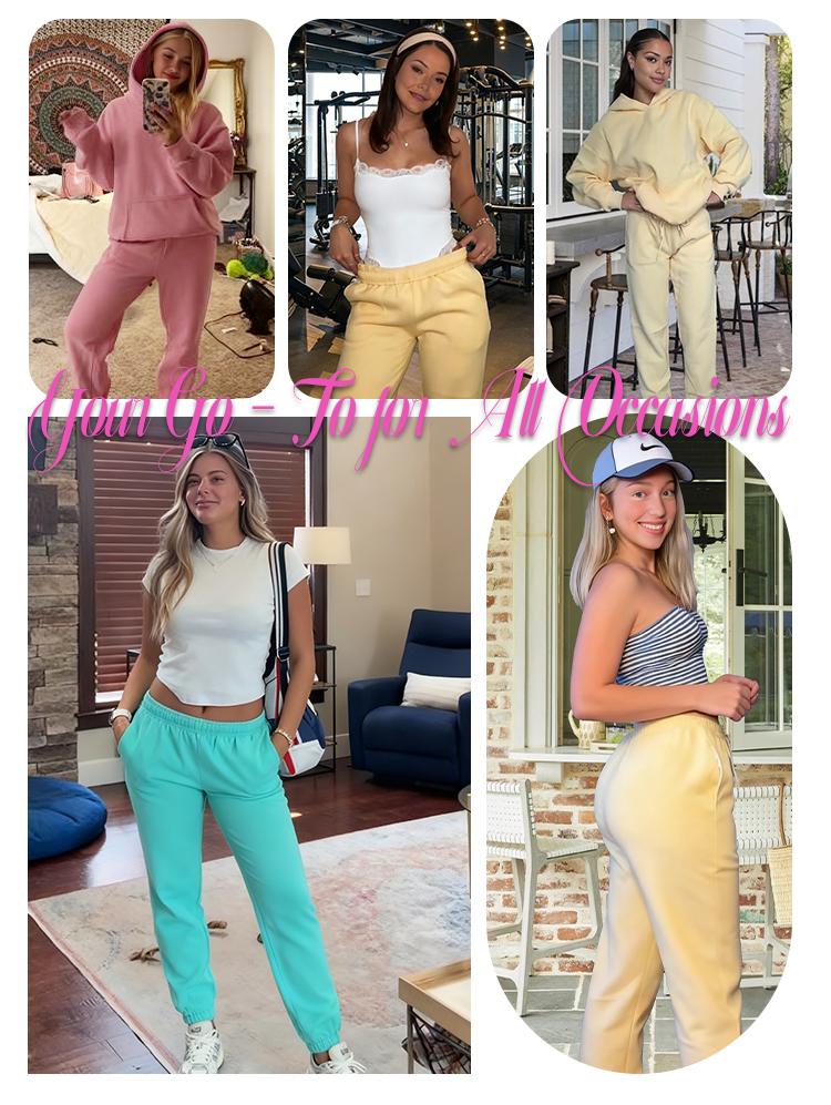 AUTOMET Oversized Minimalist Sweatpants for Women Fitted Casual Bottoms in Canary Yellow Comfortable & Stylish Womenswear