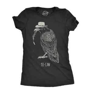 Womens Yee Caw T Shirt Funny Southern Crow Raven Joke Tee for Ladies Funny Womens T Shirts Cute Vintage Fashion Casual Ladies T-Shirt Gift Sarcastic Tops for Women Funny Animal Top Women's Novelty Tees Black -