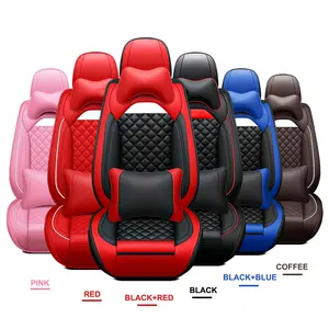 Muchkey 5-Seat Car Seat Covers with Headrest & Pillow Full Set Protector PU Leather Breathable Front Rear Cushions Universal Fit for MPV SUV Truck Automotive Most Cars Car Accessories All Seasons Multiple Colors Fixed waist style MH88