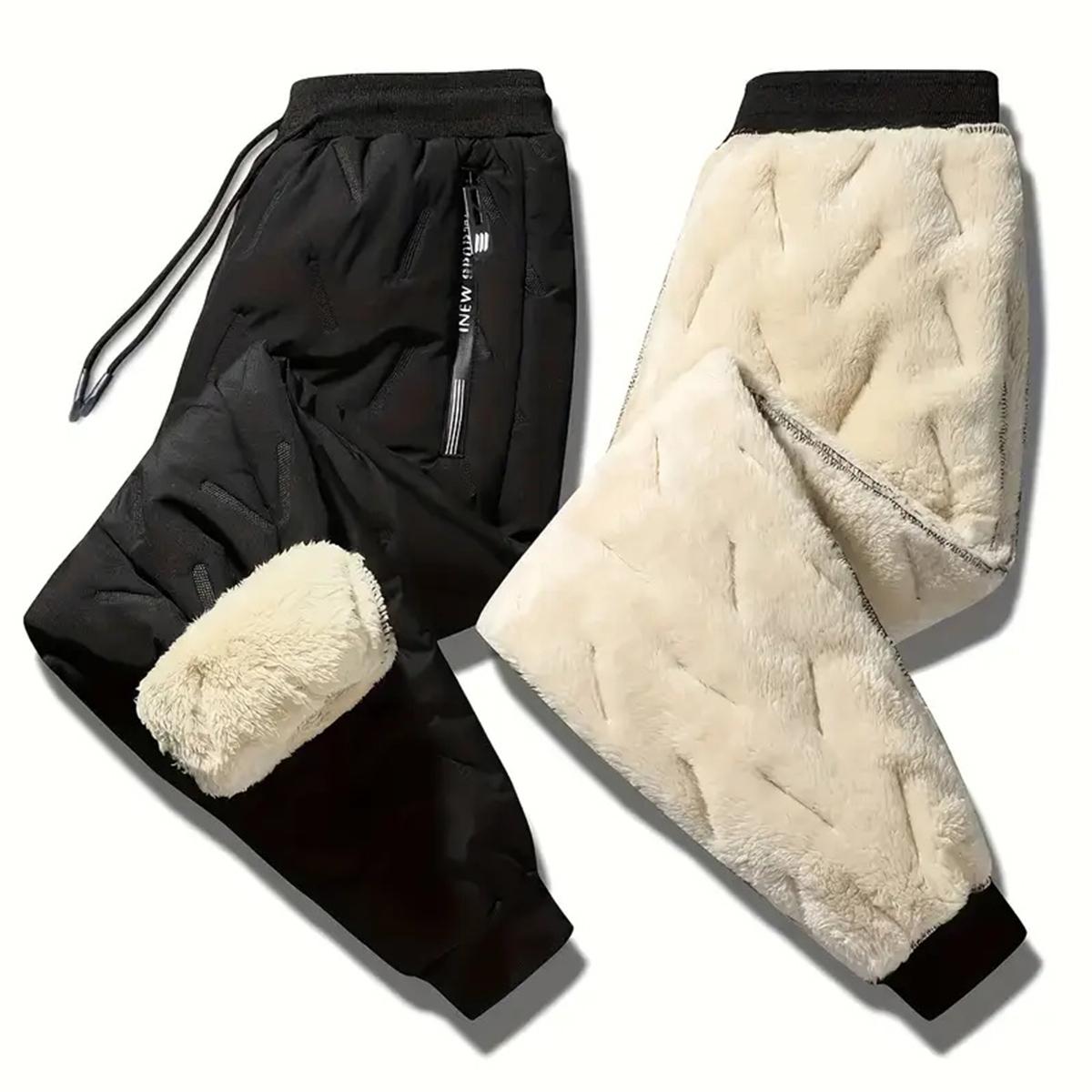 Men's Thermal Pants - Heavyweight Insulated Cotton Winter Trousers with Drawstring Waistband, Black Cold-Resistant Daily & Formal Wear with Side Pockets - Suitable for Office Work and Outdoor Activities SpringStatements