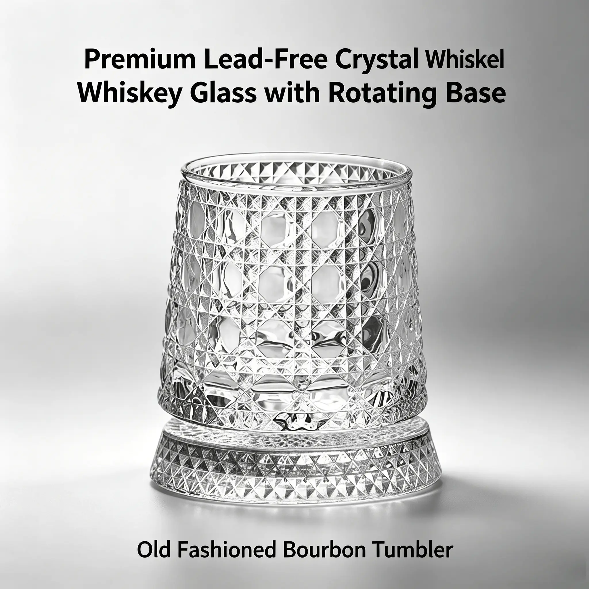 Luxury 360° Spin Function Diamond-Cut Crystal Whiskey Glass - Bourbon Sipper, Non-Slip Base, Gemstone Cut Adult Drinkware, Ideal Anniversary Gift for Men (Father’s Day, Birthday)