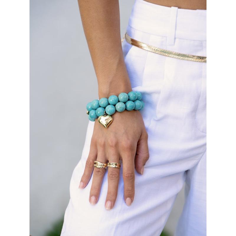 Ettika Luck and Love Turquoise Gold Bracelet for Women 18K Gold Plated Jewelry Stretch Elastic Design Comfortable Fit Perfect Gift for Her