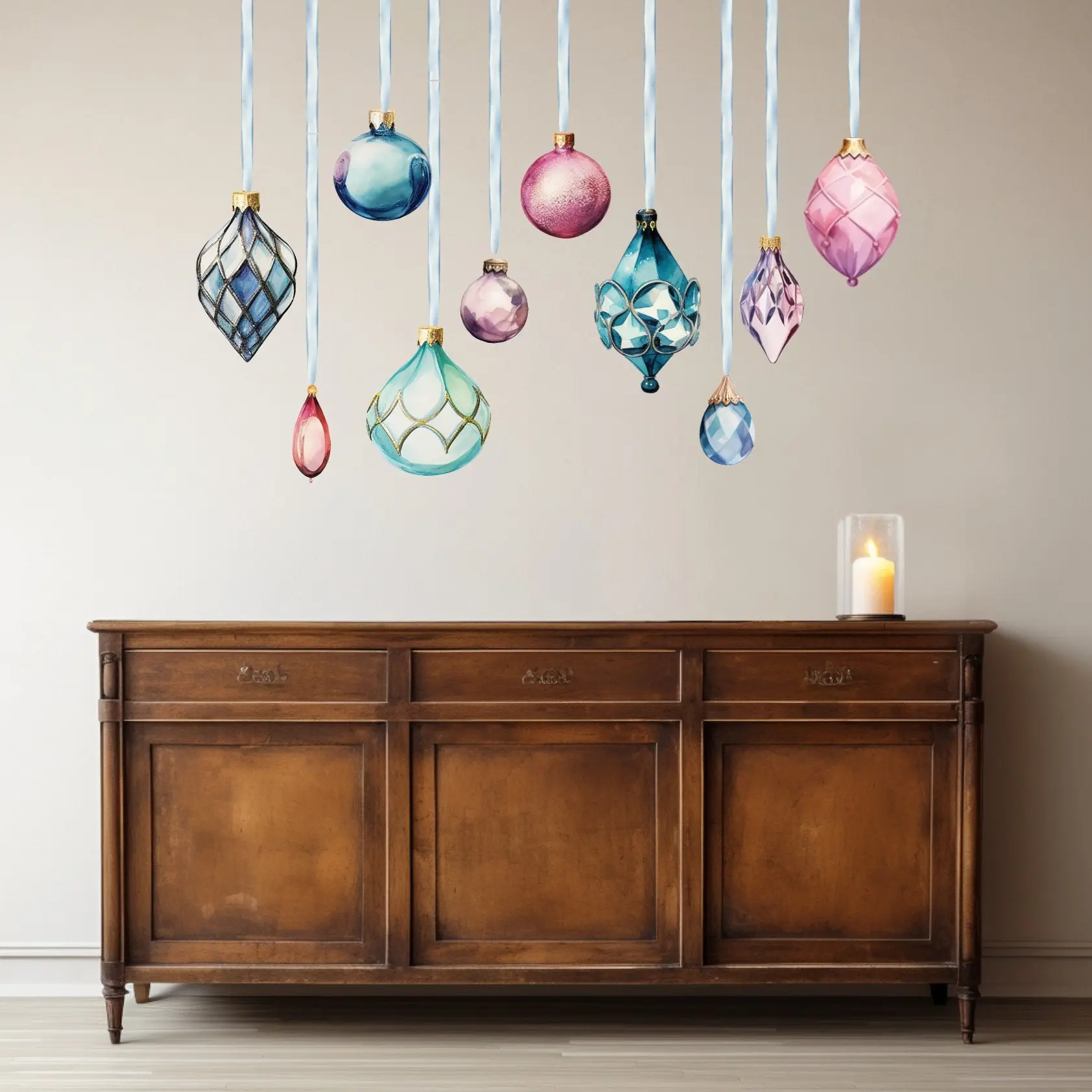 Oversized Christmas Ornaments Wall Decals - Holiday Wall Decor