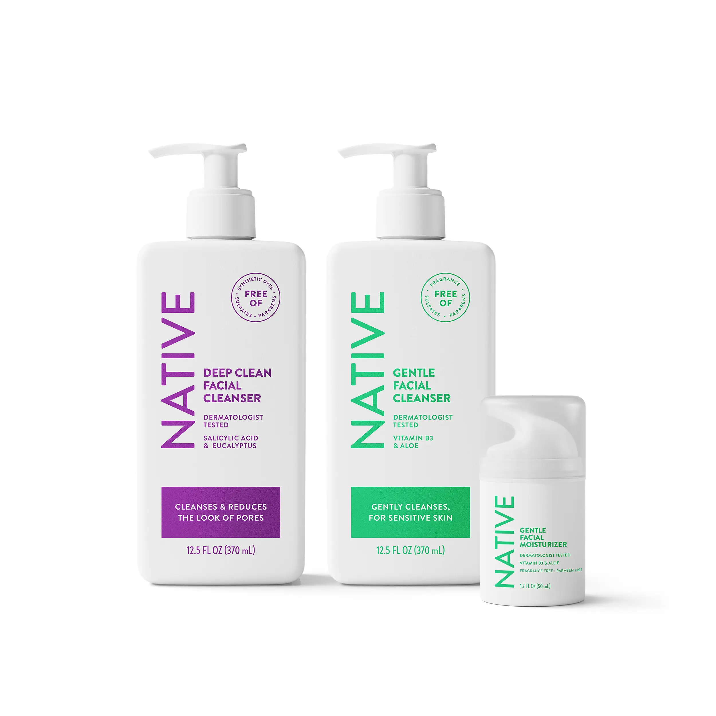 NATIVE Day & Night Cleanse Bundle – Gentle Cleanser, Deep Clean Cleanser & Gentle Moisturizer