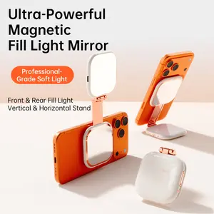 Magnetic Selfie Light Compatible with iPhone Magsafe, Adjusted 5 Modes,CRI97+ Rechargable LED Phone Fill Light with Mirror for Selfies, Photography, Makeup, Vlogs, TikTok, Video Recording（Included Metal Ring)