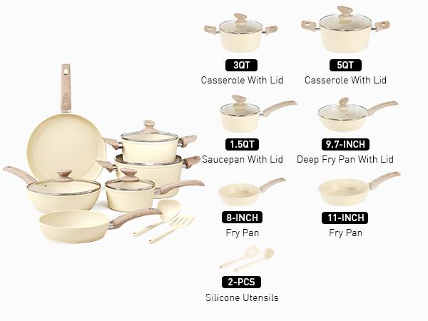 [New Colors] Kitchen Academy 12 Piece Nonstick Pots and Pans Set, Non Stick Induction Cookware Set, Kitchen Cooking Set, Frying Pans Saucepans, Silicone Steel Aluminium Glass Lid Stove