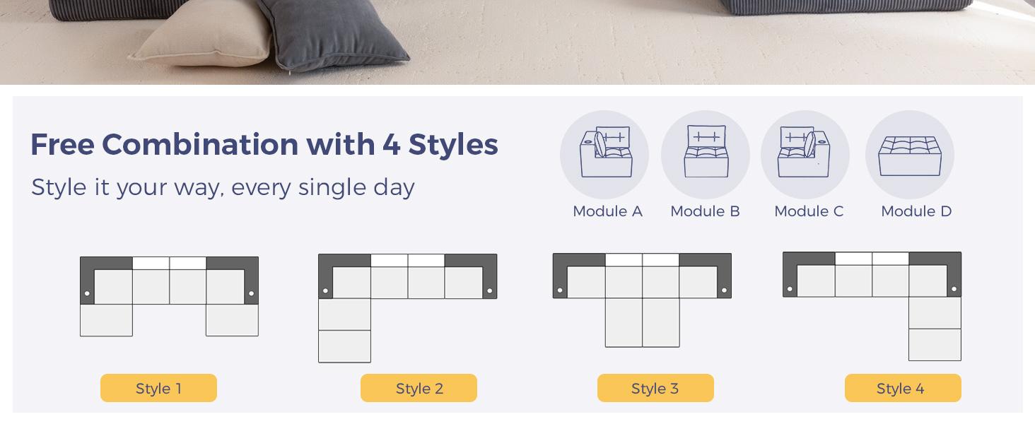 MAXYOYO Modular Sectional Sofa Couch, U Shaped Modern Cloud Couch with 2 Ottomans, Sofa in A Box, Tufted 6-Seat Boneless Sleeper Chair for Living Room, No Assembly Required