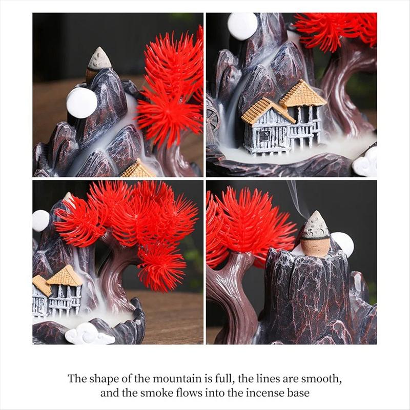 High Mountain Flowing Waterfall Backflow Incense Burner Home Fragrance Diffuser Incense Burner Decoration,E
