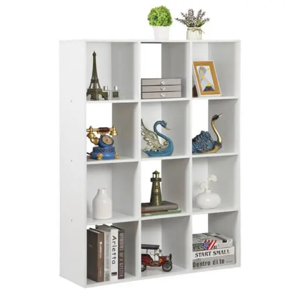 ZENSTYLE 12-Cube Wooden Storage Organizer Shelves - Removable Back Panels, Custom Layout Cabinet, White Modern Indoor Furniture, Toy Organization, Small Room Decor, Collectibles Storage Cube Shelf