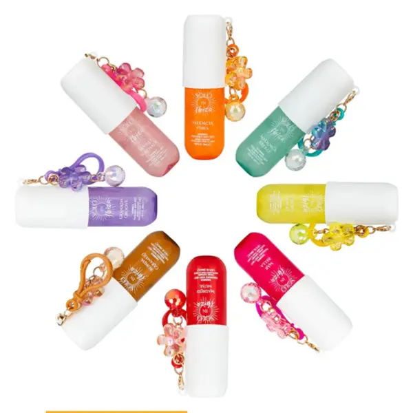 Solo en Ibiza Shimmer Fragrance Body Mist Sampler Kit - 1.02oz (30ml) Travel Keychain Mini Gift Sets, Palm-Sized, Long-Lasting Cosmetic Scented Spray, Assorted Scents, Youth-Focused Travel Size Gift for Women