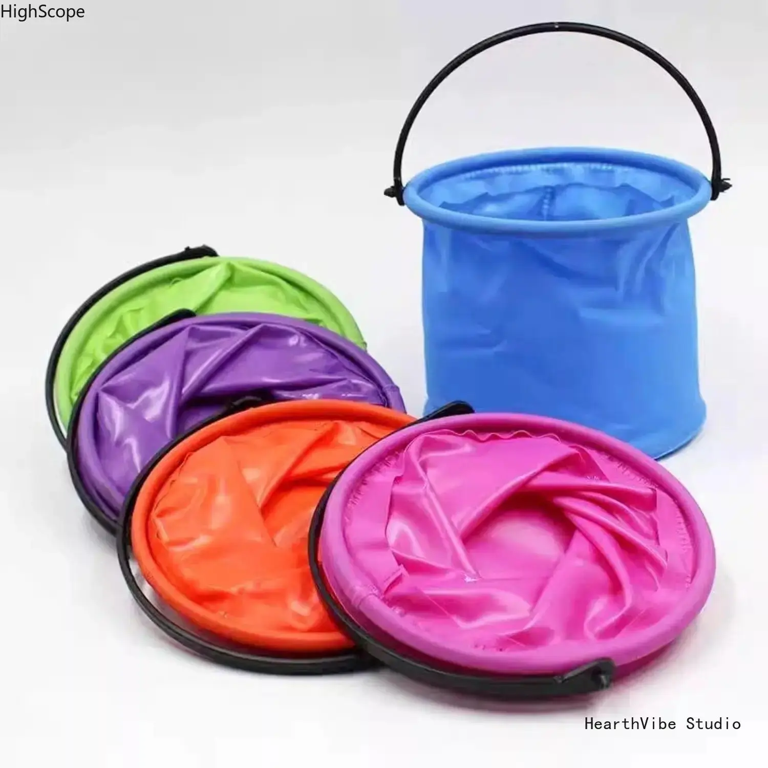 5 Pack Foldable Plastic Buckets, Multi-Functional Open Storage Pails with Handles, Portable for Camping, Gardening & Beach, Foldable Bucket, Open Storage Bucket