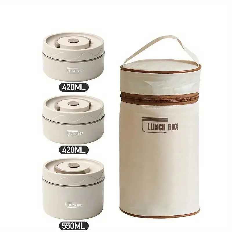 Portable Stackable Insulated Lunch Box Set, Microwave Heated Stainless Steel Food Container, 440ML & 600ML Leak-Proof Bento Boxes with Insulated Bag, Food Safe Tableware for Adults and Children