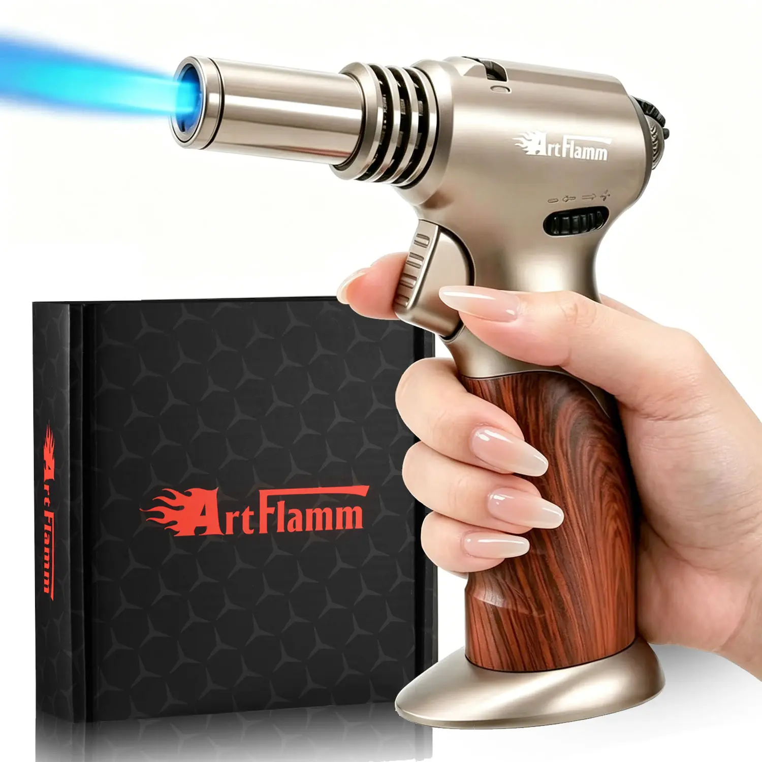 ARTFLAMM Dual Flame Butane Torch - Refillable Handheld Blow Torch for Cooking, Soldering, & Resin Art w/Adjustable Flame & Ignition Lock - Kitchen Blow Torch & Luxurious Gift Box